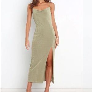 Petal & Pup Olive Green Slip Midi Dress with Side Slit